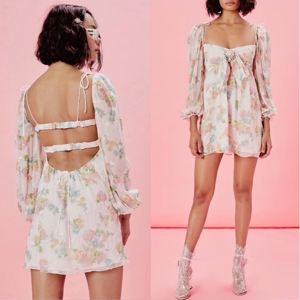 For Love & Lemons Georgina Swing Dress Floral Mini Sequin Size S - Picture 3 of 14